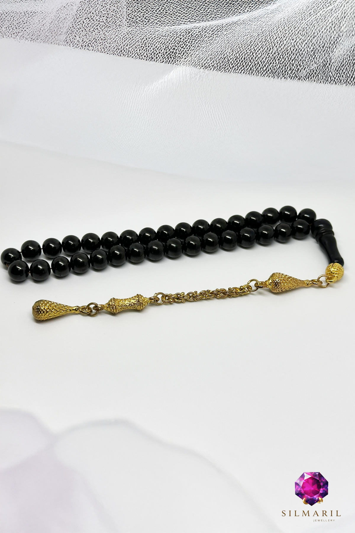 Sistemli Oltu Tesbih 33’lü Küre Kesim Sarı Alpaka Püsküllü Koleksiyonluk Erkek Hediyelik — Silmaril Store — Tespih (4)