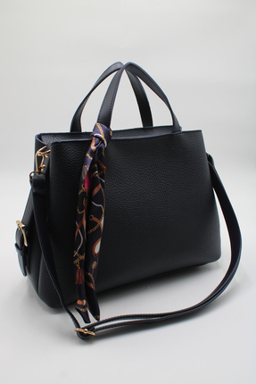 LASSO Kadın Lacivert Büyük Boy Çift Saplı Fular Detaylı El, Kol ve Omuz Çantası