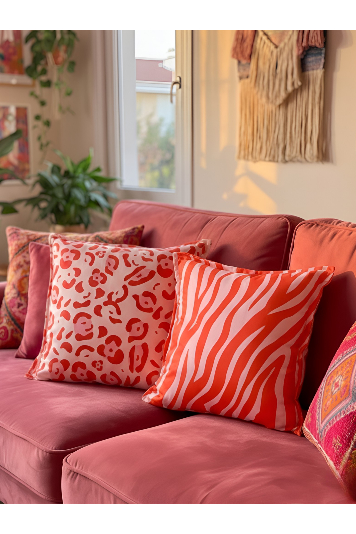Leopard-Zebra Striped Pink-Red Suede Double-Sided 43x43cm 2-Piece Pillowcase Set