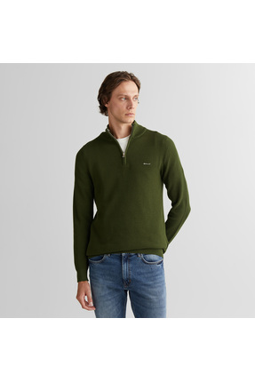 Gant Erkek Haki Regular Fit Yarım Fermuarlı Triko