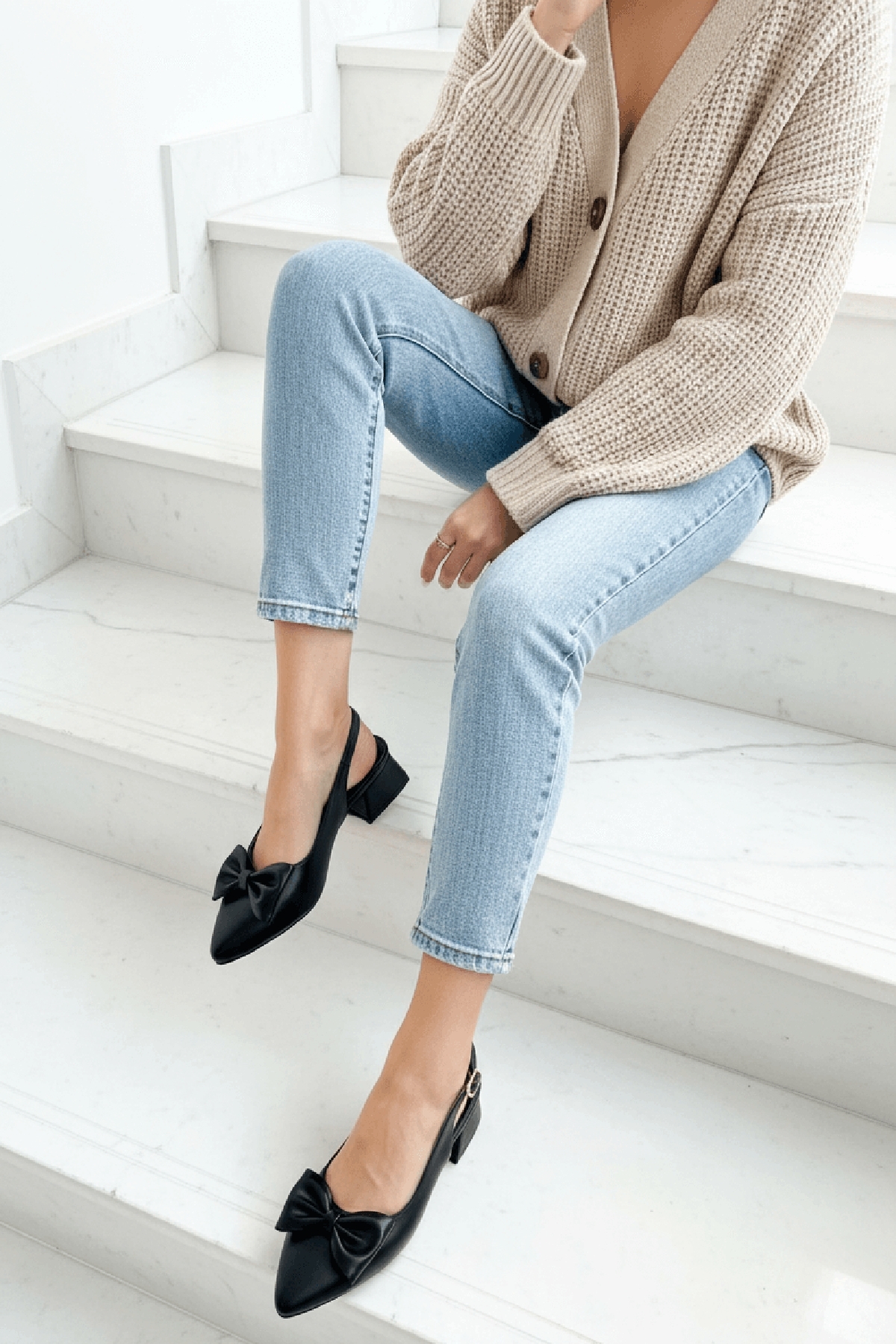 DİVOLYA  Fita Fiyonklu Siyah ( 4 cm Topuklu ) Sivri Burun Topuklu Ayakkabı - Görsel 4