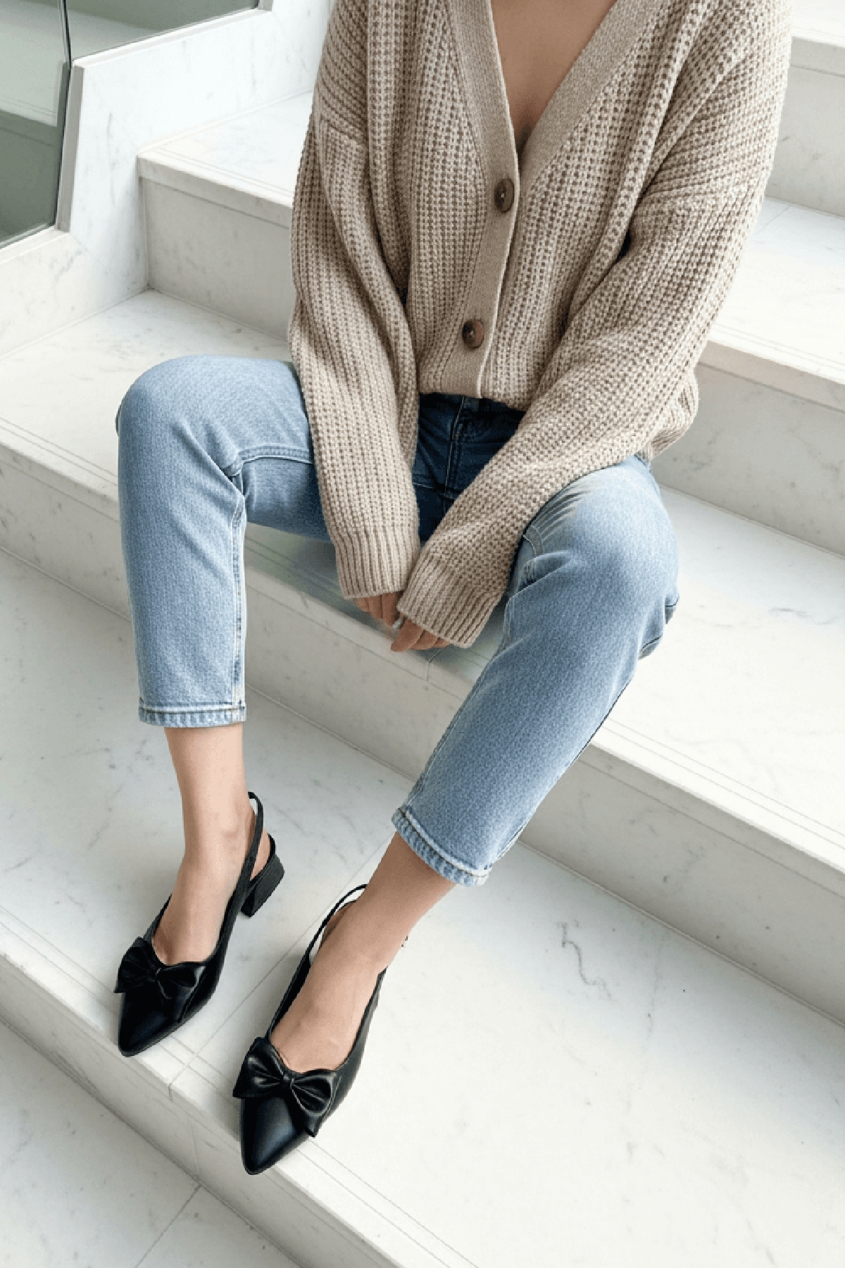 DİVOLYA  Fita Fiyonklu Siyah ( 4 cm Topuklu ) Sivri Burun Topuklu Ayakkabı