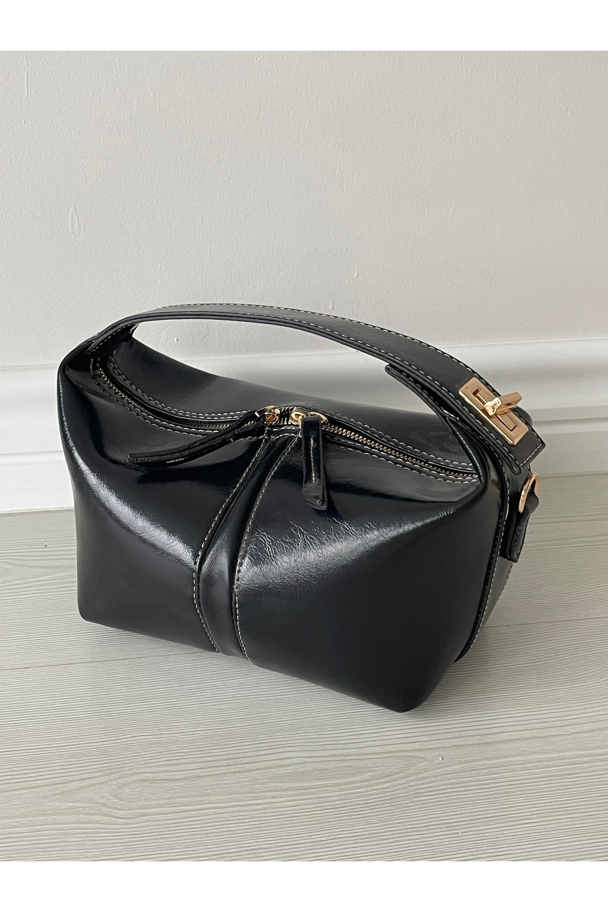 na nura collection Siyah Kadın Kilitli Sandal El Ve Omuz Çantası