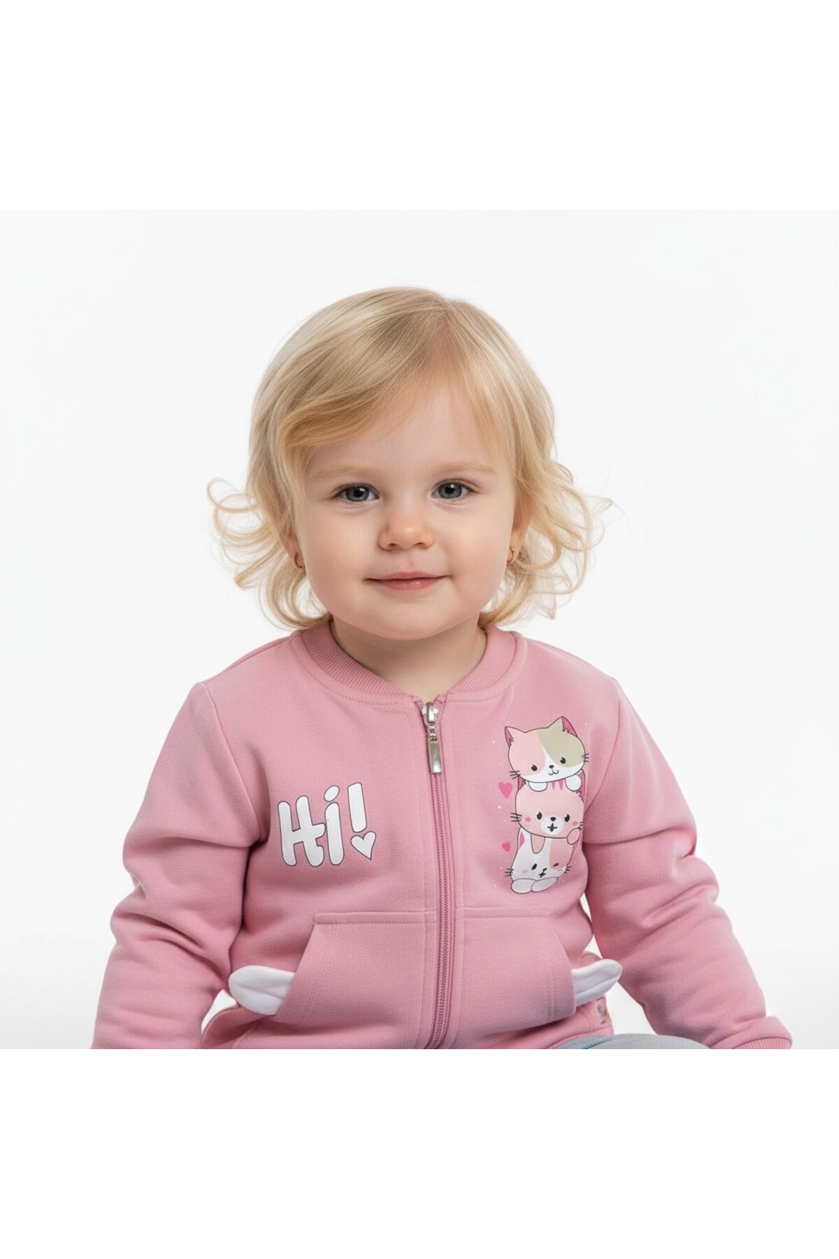 SeaBubbles Kedili Kız Bebek Hırka fotoğrafı 3 (önizleme)