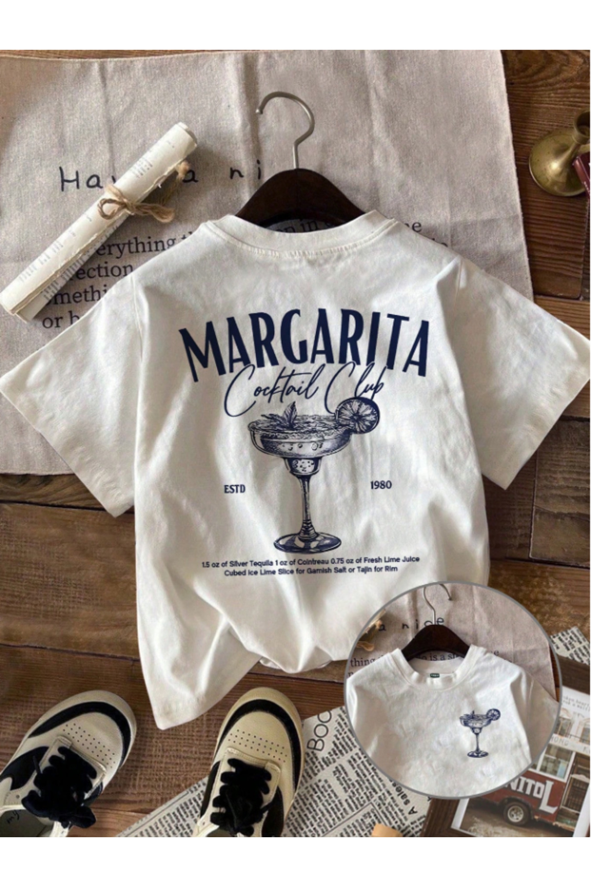 Framgan  Kadın Margarita Detay Ön Arka Baskılı Bisiklet Yaka Pamuklu Tişört - Görsel 3