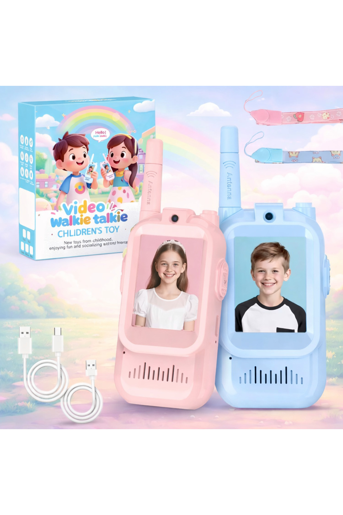 Fillikutum Görüntülü Çocuk Telsizi Çiftli Set Pembe Mavi Walkie Talkie Çocuklar İçin Görüntülü Kablosuz Telsiz fotoğrafı 2 (önizleme)