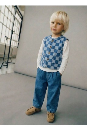 LiliKids La’ciel Paris Denim Damalı Yelek Jean Takım