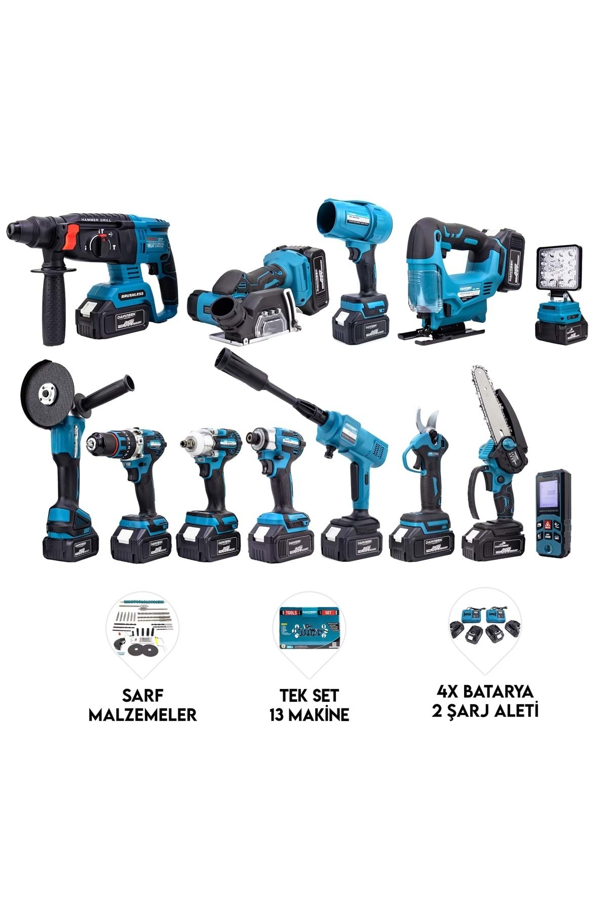 Dawreek 13'li Set Darbeli Akülü Vidalama 350 nm Tork ve 4 Akü ile
