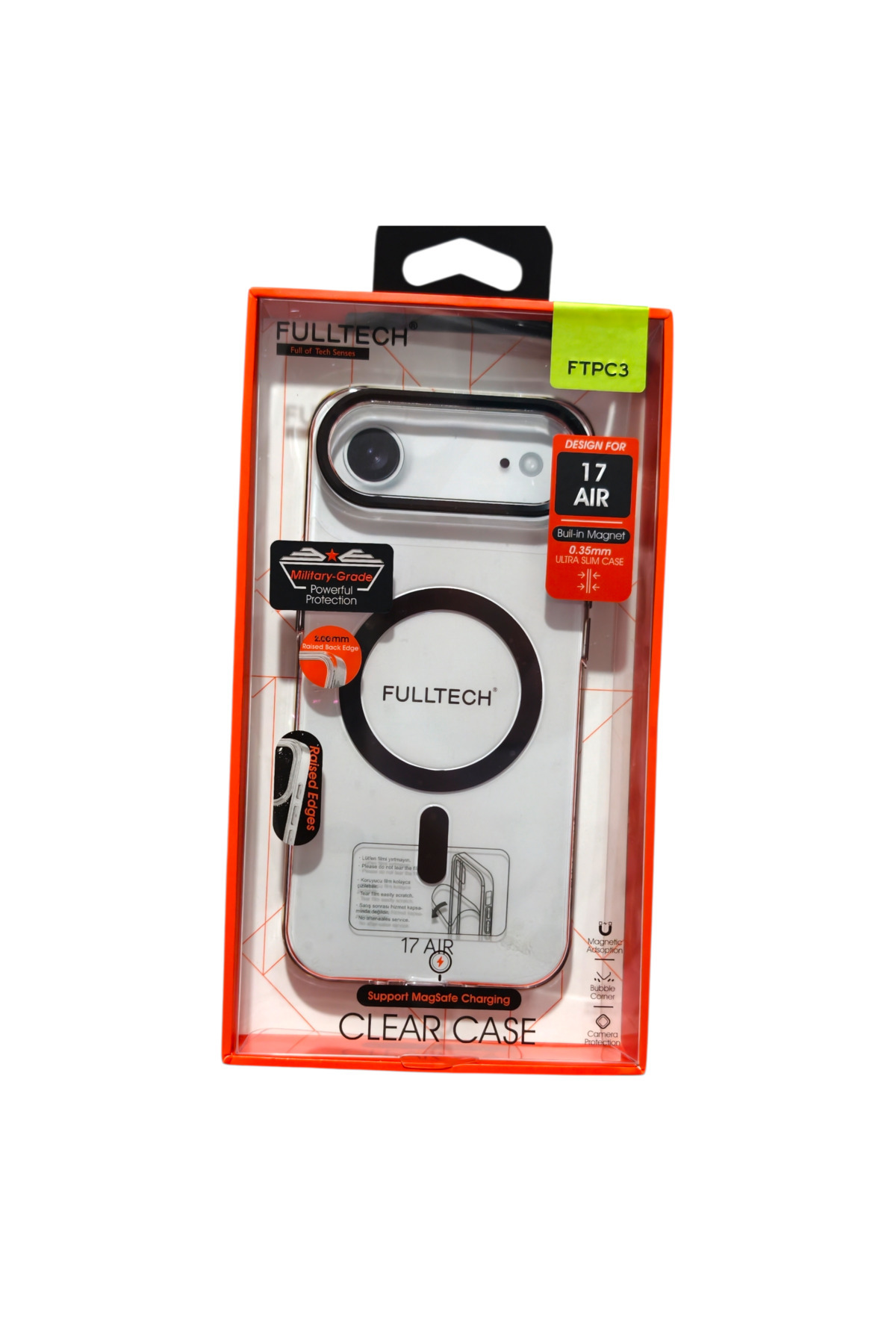 iPhone 17 Air Uyumlu Ftpc3 Magsafe Şarjlı Şeffaf Kılıf - Siyah