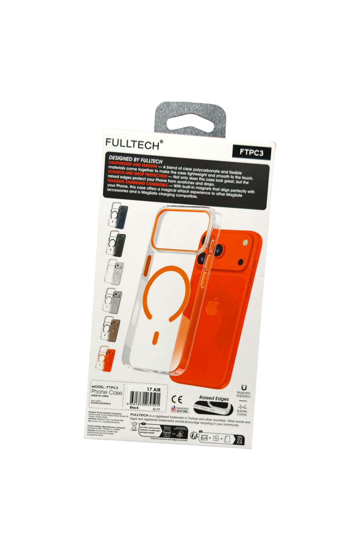 iPhone 17 Air Uyumlu Ftpc3 Magsafe Şarjlı Şeffaf Kılıf - Siyah