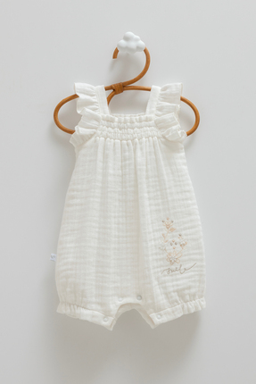 Caramell %100 Pamuk Kız Bebek Tulumu Müslin kumaş Fırfırlı Nakışlı Yazlık Tulum