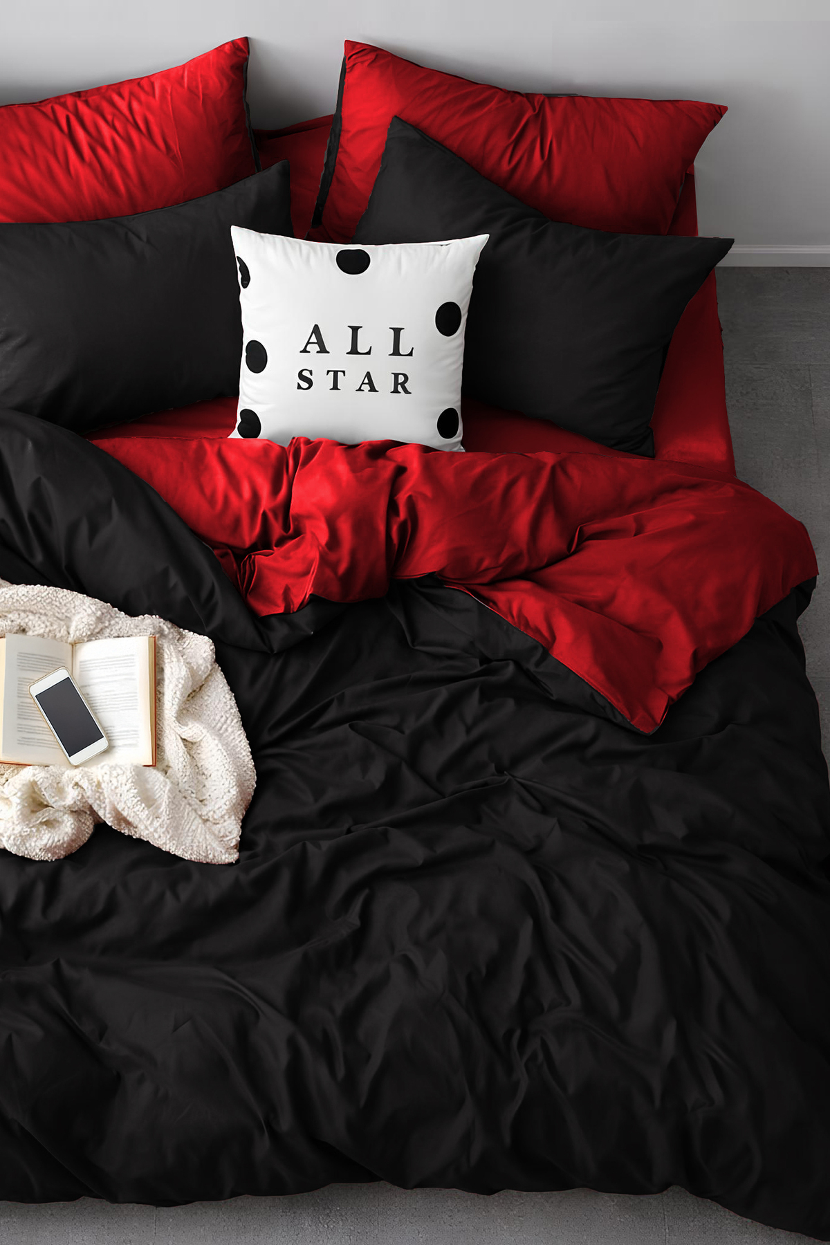 Always Set cuvertură de pilota dublă cu elastic pe două părți, negru-roșu