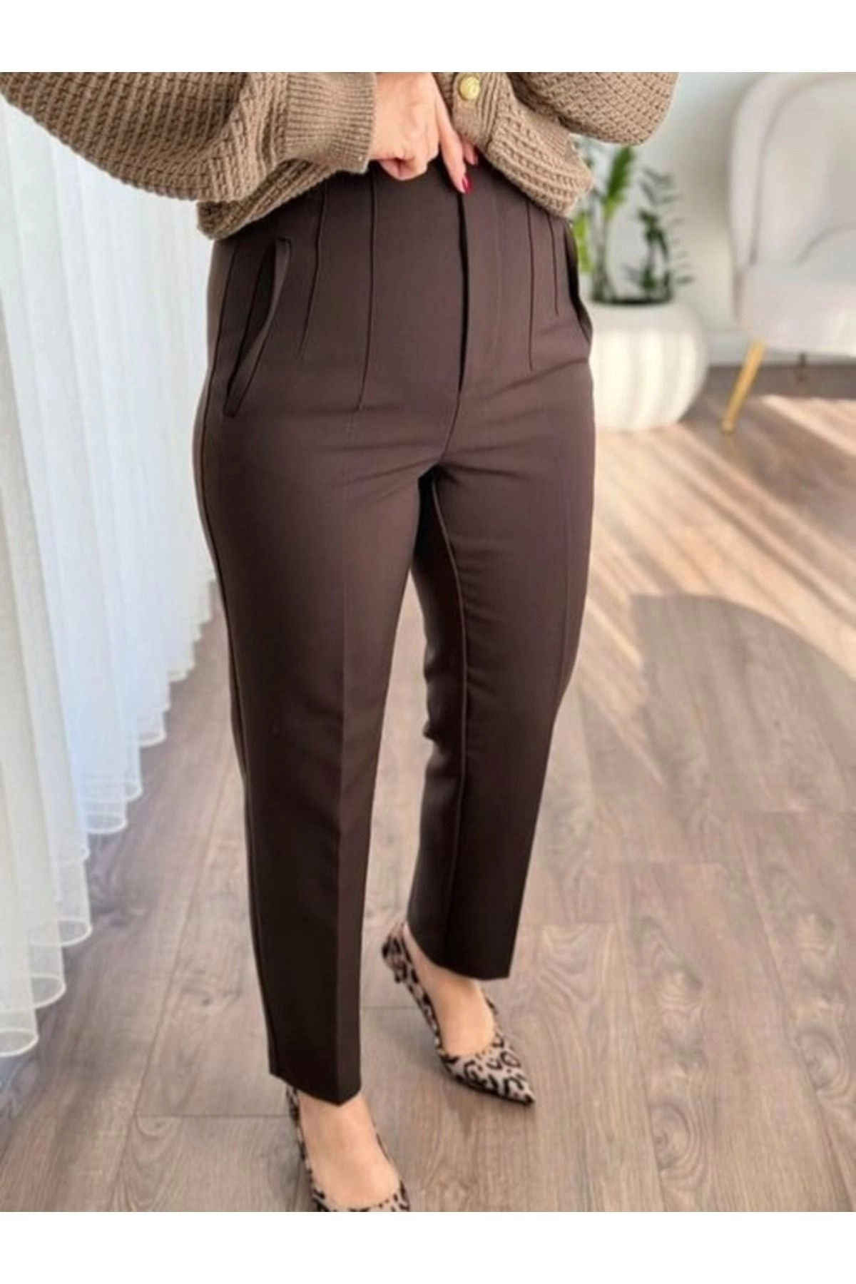HEPLİNA  Kadın Yüksek Bel Pensli ORTA KALINLIKTA Kumaş Pantolon - Görsel 2