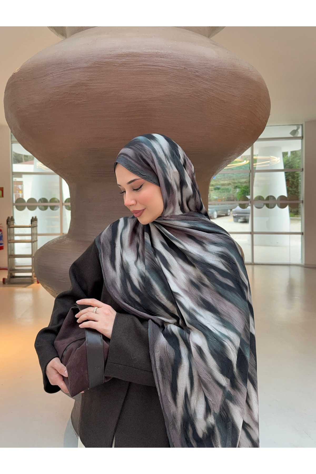 Mira İpek  Desenli Bambu Kraş Şal Tok Duran Kadın Şal - Görsel 5