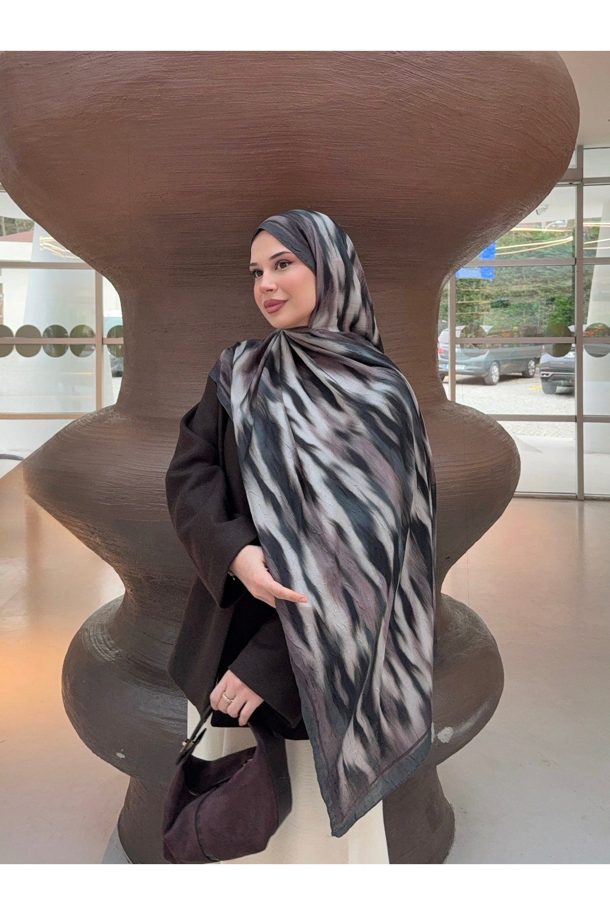 Mira İpek  Desenli Bambu Kraş Şal Tok Duran Kadın Şal - Görsel 7