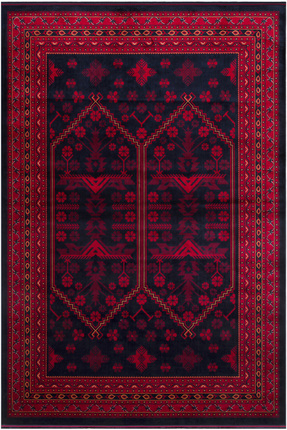 Cool Halı Efsun Lacivert Kırmızı Klasik Etnik Afgan Desenli Makine Dokuma Kay...