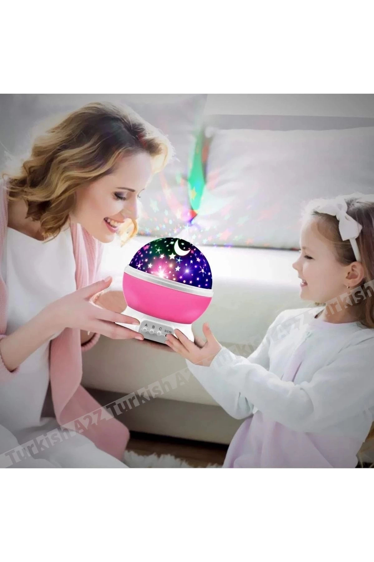 Genel Markalar Pembe Dönen Renkli Ay Yıldızlı Gökyüzü Yansıtmalı Projeksiyon Gece Lambası Çocuk Bebek Parti Odası fotoğrafı 4 (önizleme)