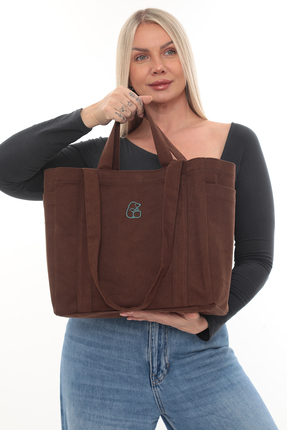 KOSTEBAG Kahverengi Renkli Nakışlı 340gr Gabardin Bez Çanta 34x31x14cm Çift Y...