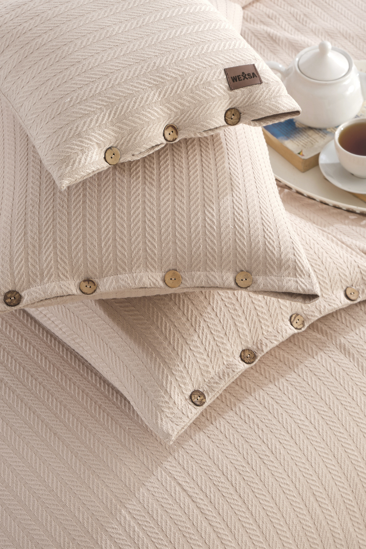 Bohemian Single 100% Cotton Pique Buttoned 1 Pillowcase 1 Pillowcase Bedspread