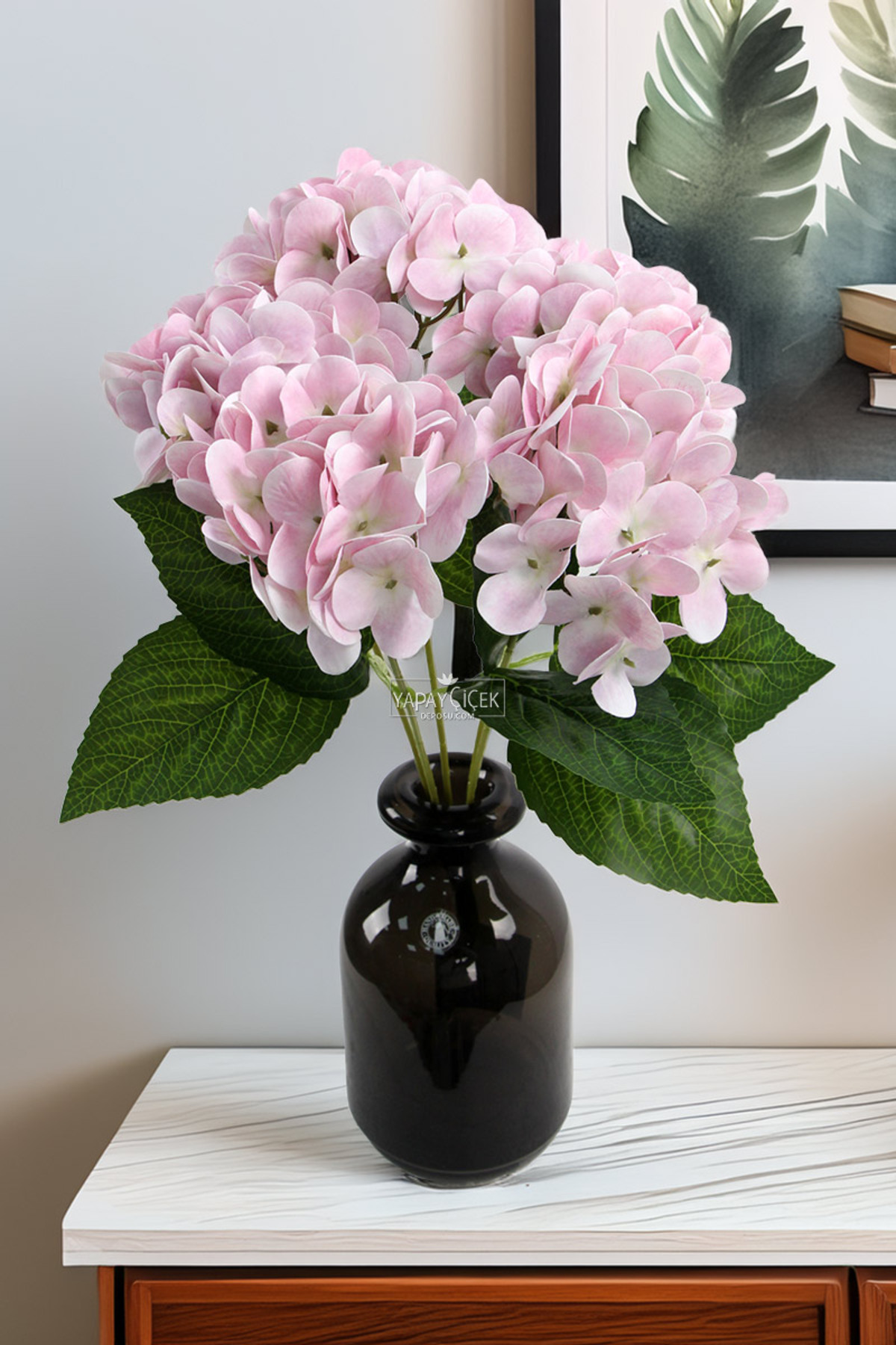 Artificial Luxury 5 Branch Wet Hydrangea Bundle 45 cm Powder