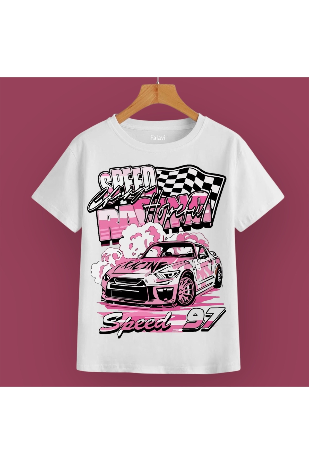 FALAVİ  Speed 97 Pembe Araba Desenli Tişört