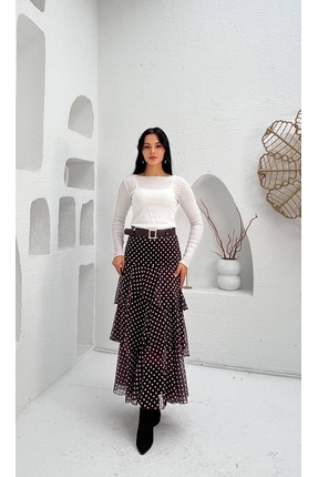 MY GRS KAT KAT PUANTİYE DESEN FIRFIRLI ŞİFON ETEK