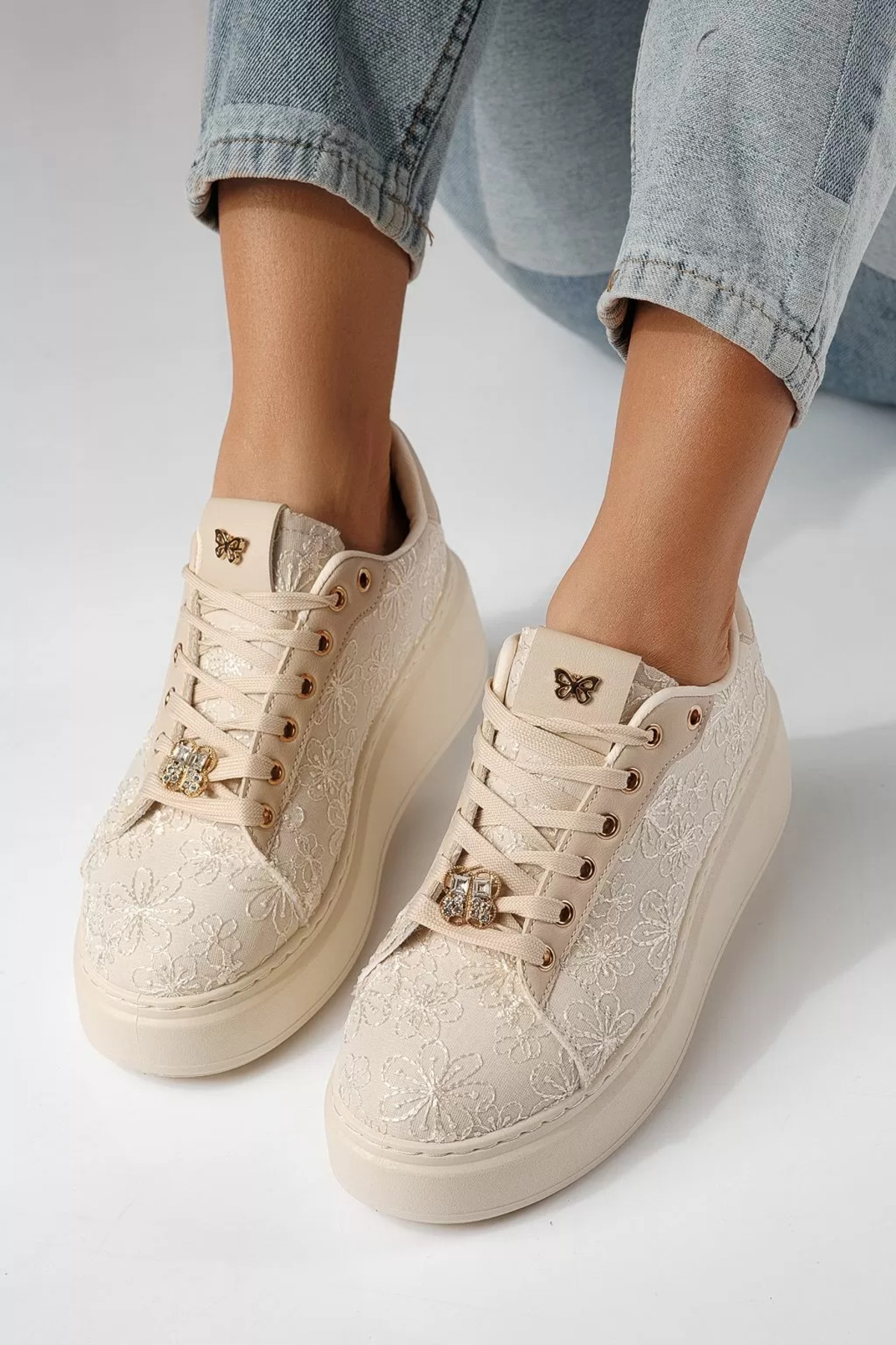 Zaira Дамски бежови текстилни маратонки Carla #24291 - 40