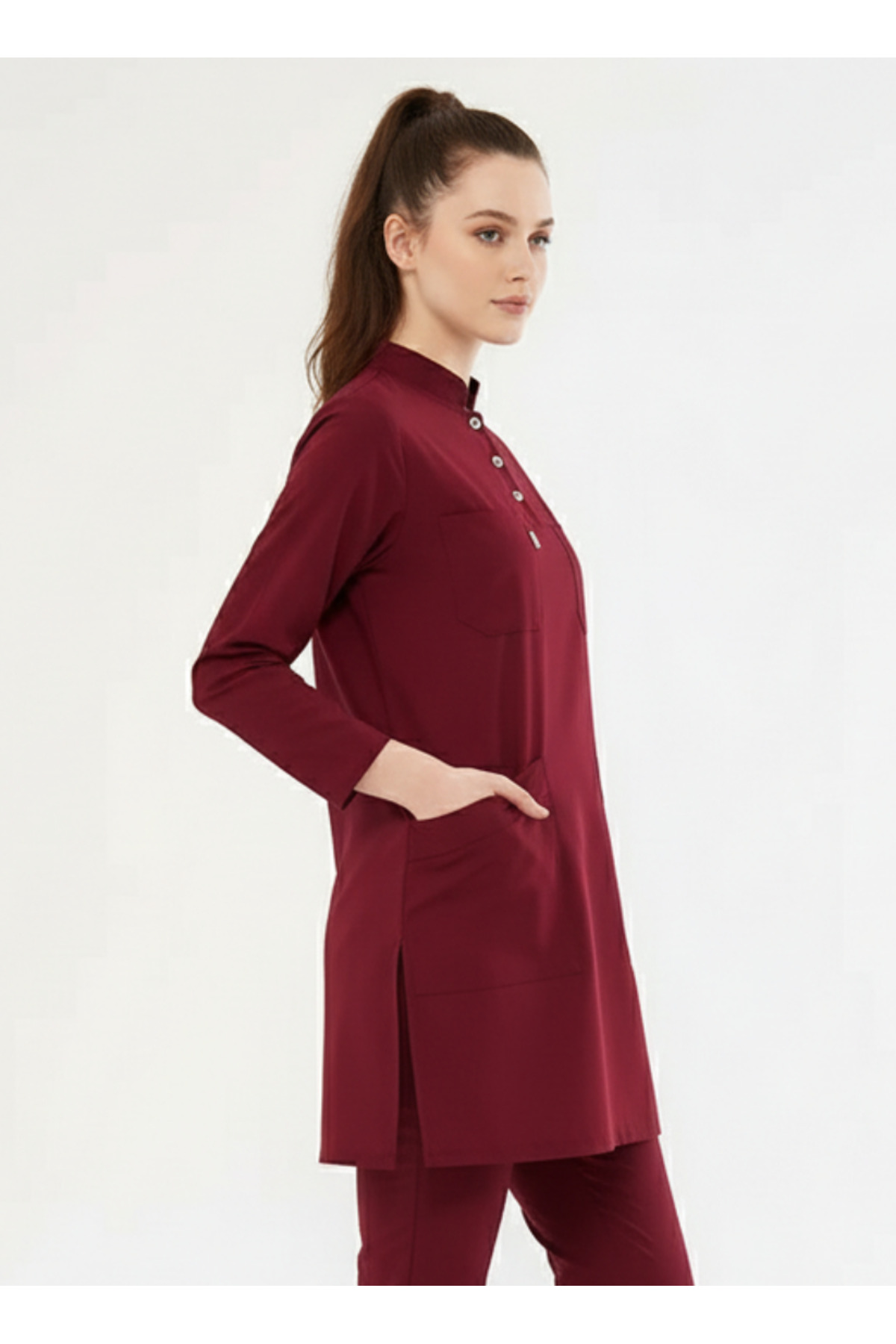 Hijab SINGLE TOP Burgundy Lycra Women's Medical Uniform Doctor and Nurse Jersey Surgical