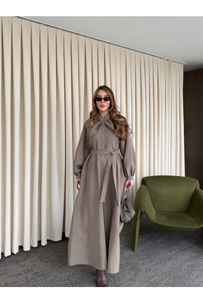 Laluvia Vizon Yakası Fiyonk Detaylı Elbise- 2001