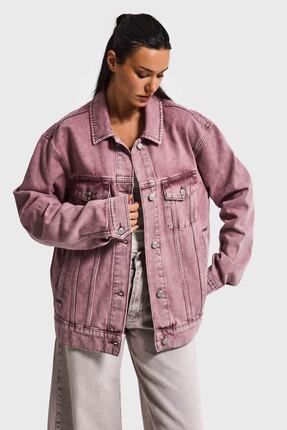 it's basic Kadın Lila 3s6-98 Oversize Özel Yıkamalı Bol Kesim Denim Ceket