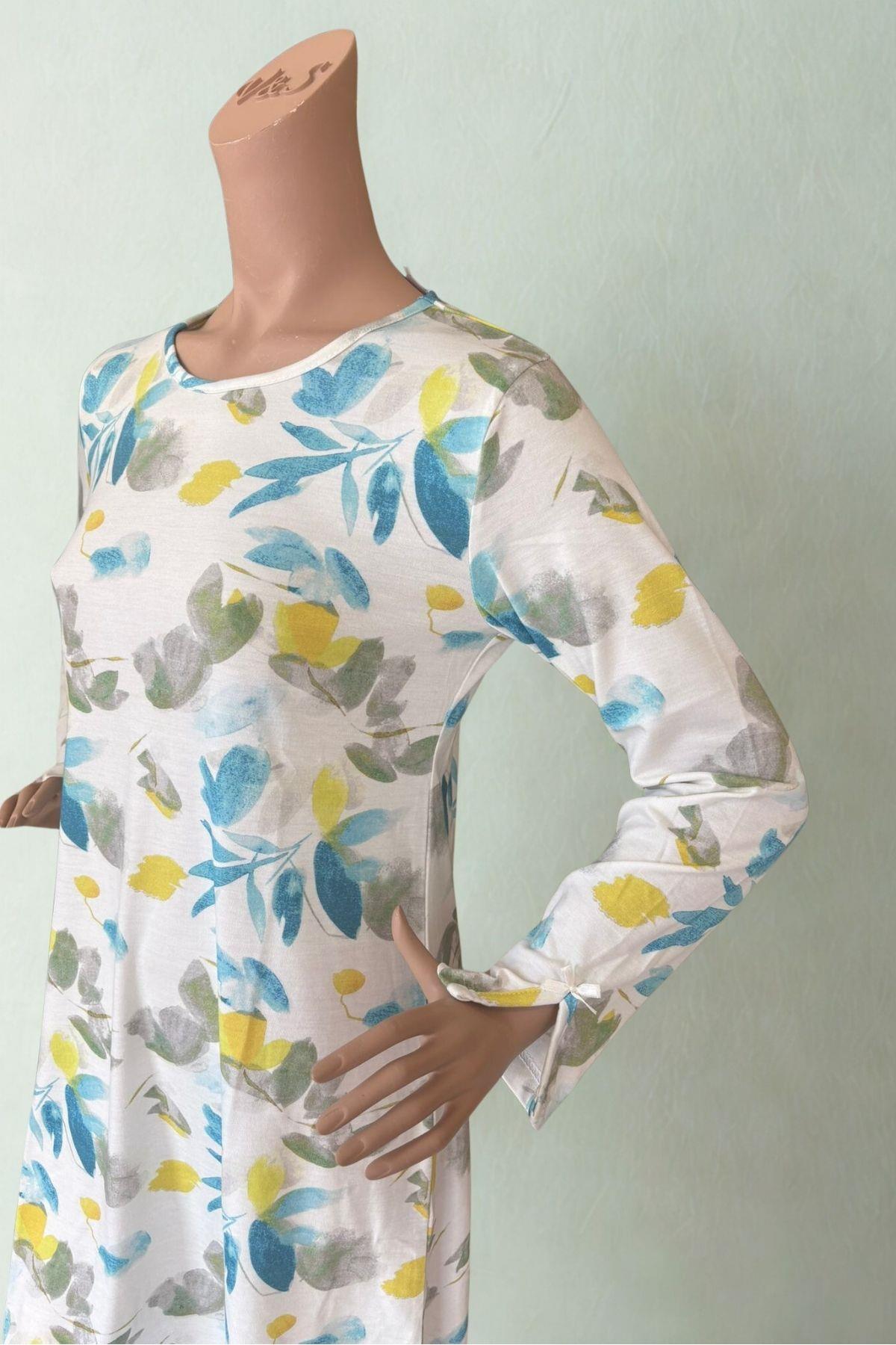 Villager&Son Vs Desenli O Yaka Penye U.kol Gecelik 26k Evm Krem Desenli 2