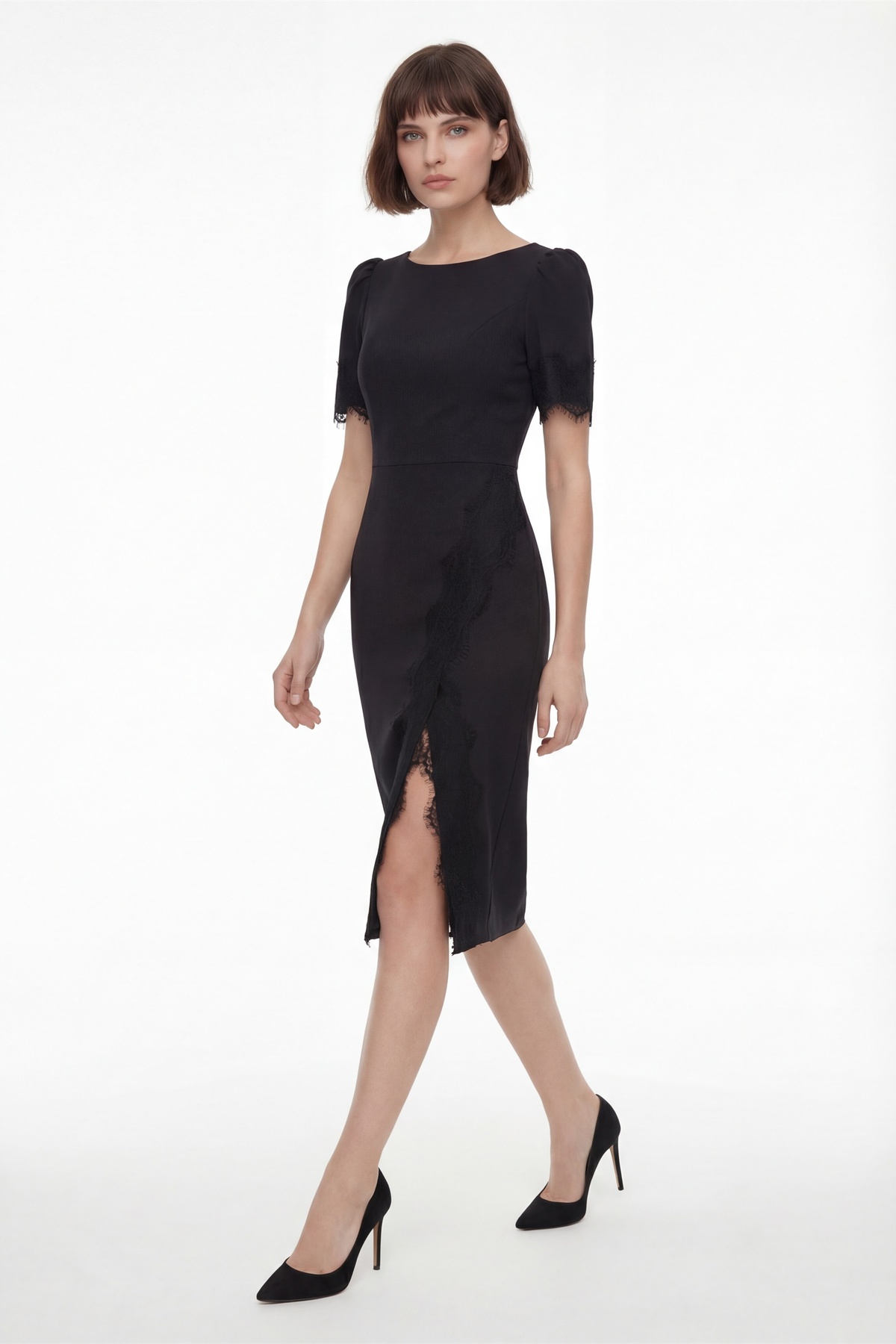 Lafaba  Kadın Siyah Dantel Detay Midi Davet Elbisesi - Görsel 2