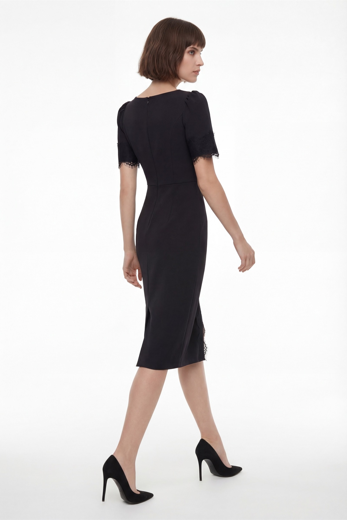 Lafaba  Kadın Siyah Dantel Detay Midi Davet Elbisesi - Görsel 5