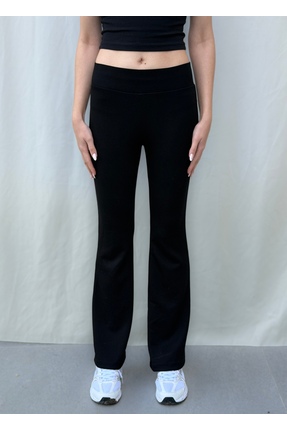 olleo studio Kadın Siyah İspanyol Paça Yüksek Belli Eşofman altı
