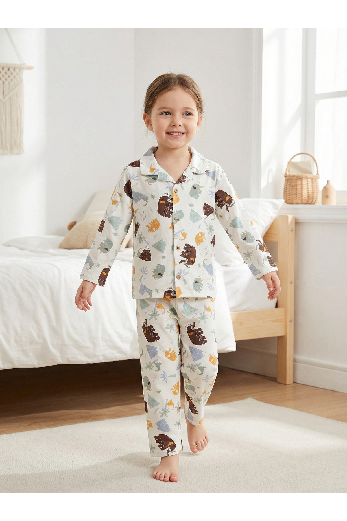 Shoebuo 100% Bamboo Cotton Elephant Patterned Children's Pajama Set