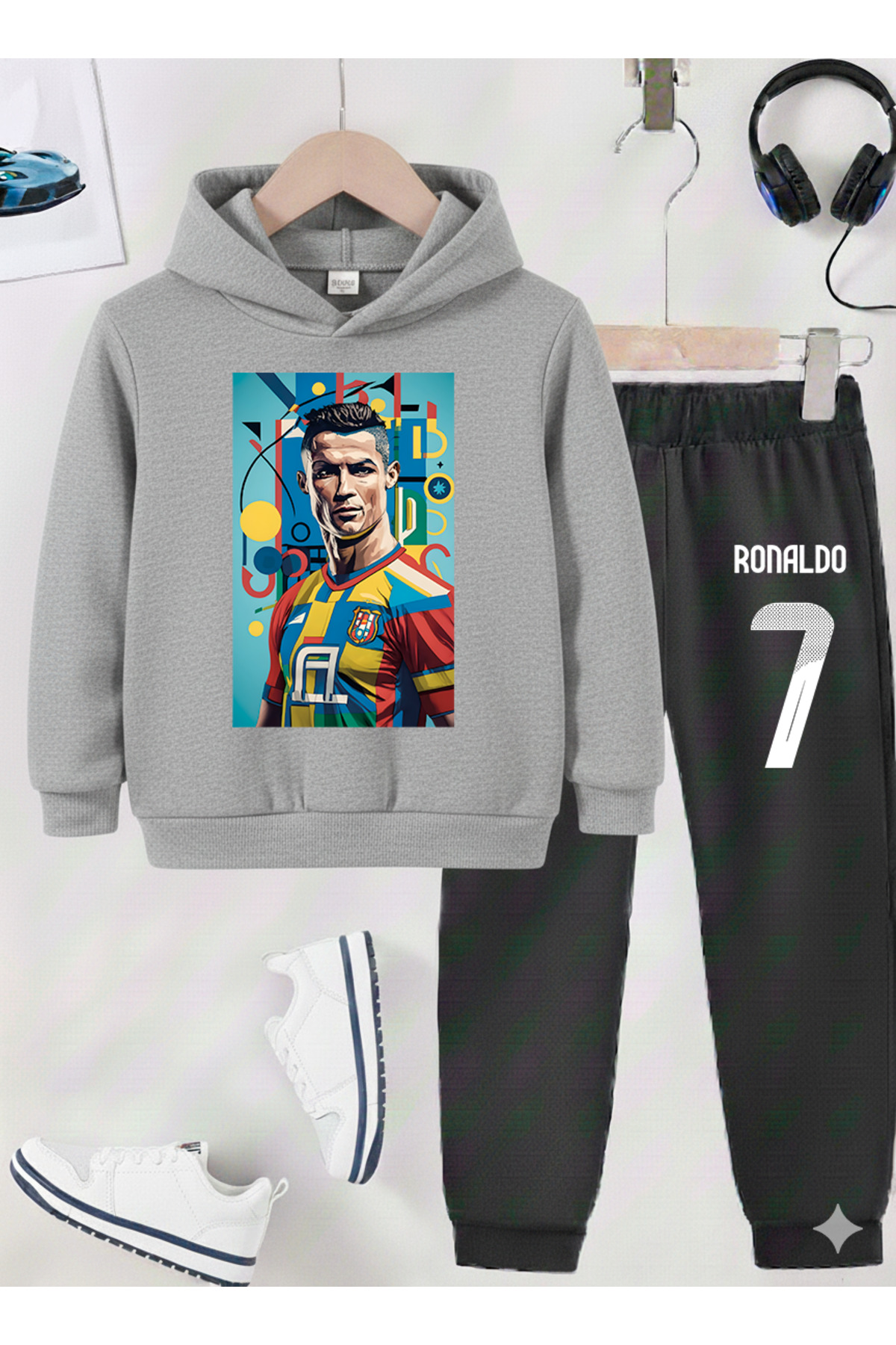 RONALDO PRINTED BOYS' TRACKSUIT, 3 YARN RAISED FABRIC