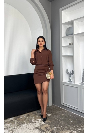 MY GRS GÖMLEK YAKA DÜĞMELİ ETEĞİ DRAPELİ ELBİSE