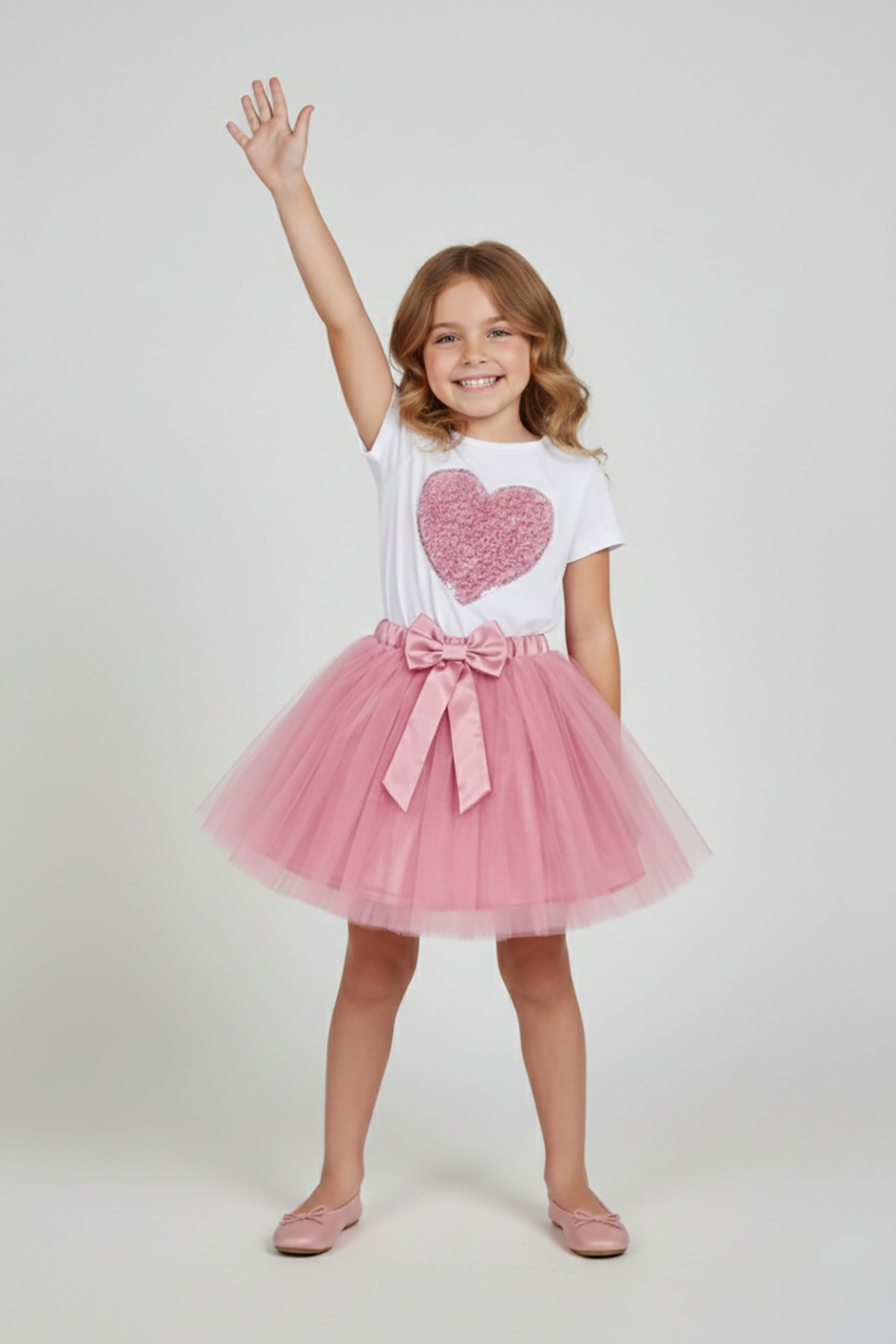 Girls Pink Heart T-Shirt Pink Tutu Skirt 23 April 29 October Showwear Set