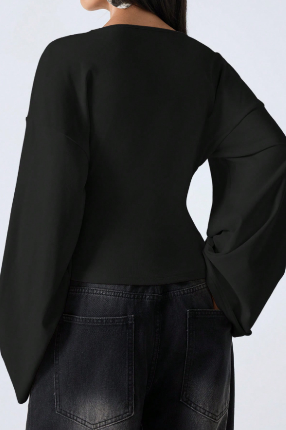 Tarz Cool  Kadın V Yaka Uzun Kollu Belden Oturtmalı Bluz - Görsel 7