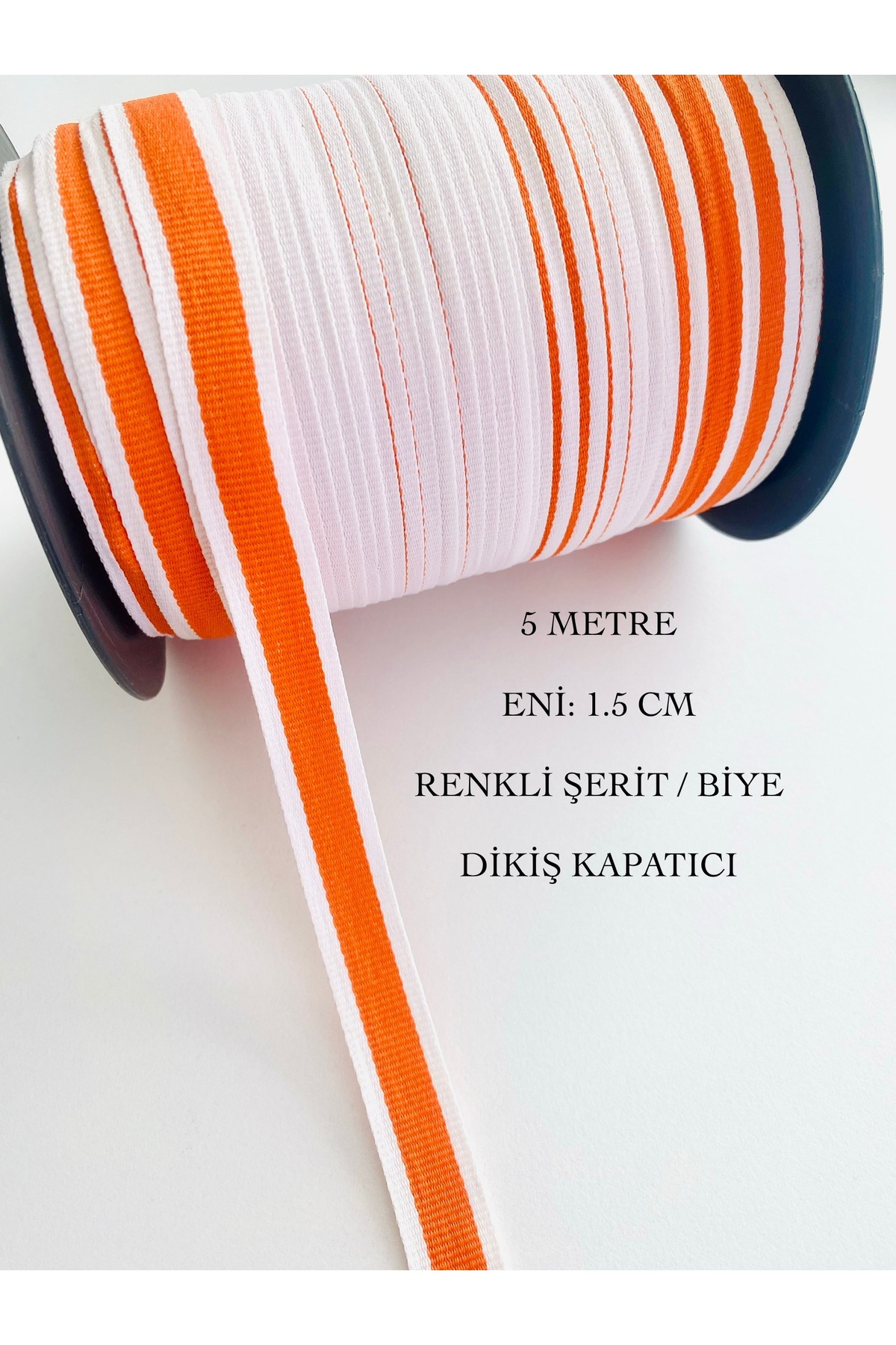 5 Meter Width 1.5 Cm White Middle Orange Narrow Weave, Colored Piping, Ribbon, Extrafor, Seam Sealer