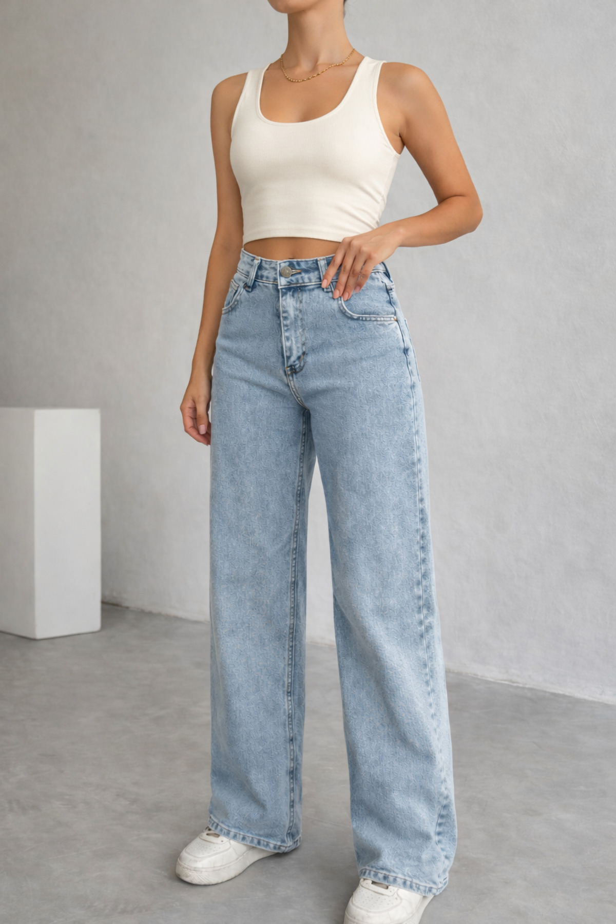 Lighter Jeans  Kadın Açık Mavi Yüksek Bel Likralı Bol Paça Wide Leg Mom Fit Jean Pantolon