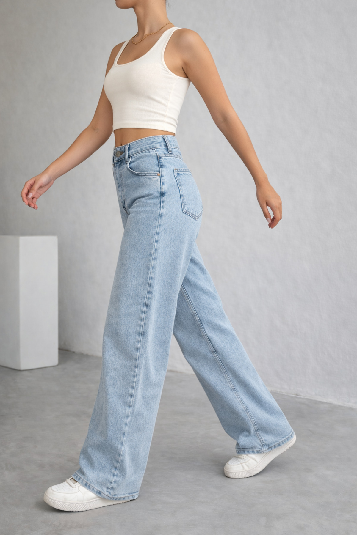Lighter Jeans  Kadın Açık Mavi Yüksek Bel Likralı Bol Paça Wide Leg Mom Fit Jean Pantolon - Görsel 3