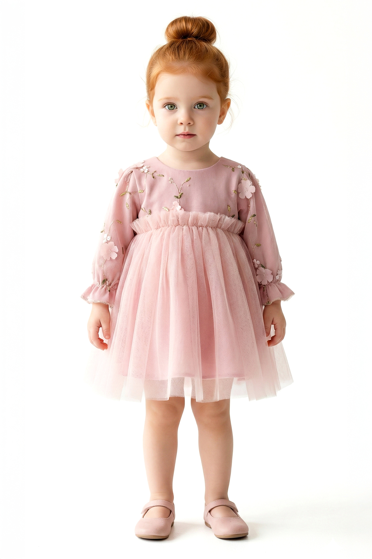 Baby Animals Kız Bebek Elbise Kız Çocuk Elbise Çiçekli Doğum Günü Parti Düğün Özel Gün Uzun Kol Tüllü Tütü Astarl fotoğrafı 2 (önizleme)