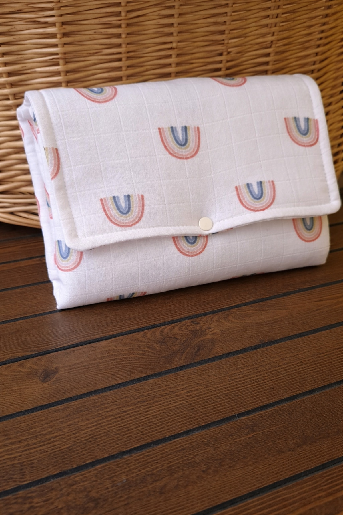 jr.bunnies Müslin Alt Açma–Çanta Formlu, %100 Pamuk, Baş Destekli, Seyahat ve Günlük Kullanım Matı-RAINBOW fotoğrafı 3 (önizleme)