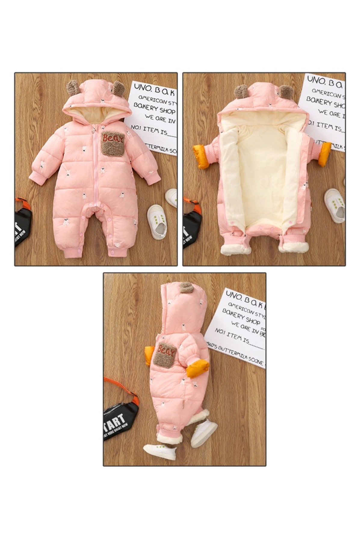 melisam.msg Kız Erkek Bebek Ayı Nakışlı Şişme Tulum Kalın Sevimli Polarlı Astar fotoğrafı 2 (önizleme)