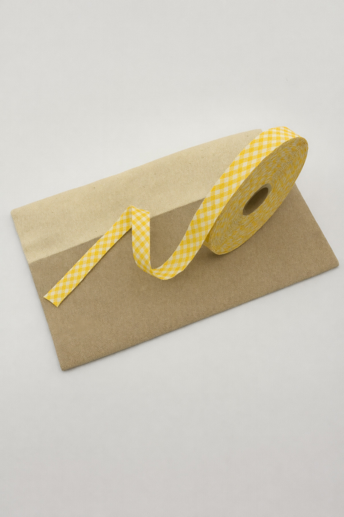 100% Cotton (Cotton) Plaid Piping Yellow 25 Meters Length- 2 cm Width - Cotton Piping with Rigid Layers