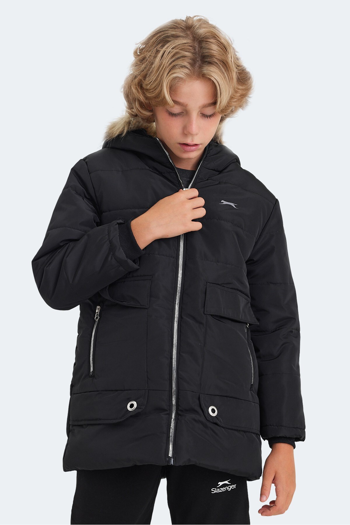 Suya Dayanıklı Unisex Çocuk Mont Siyah Mont