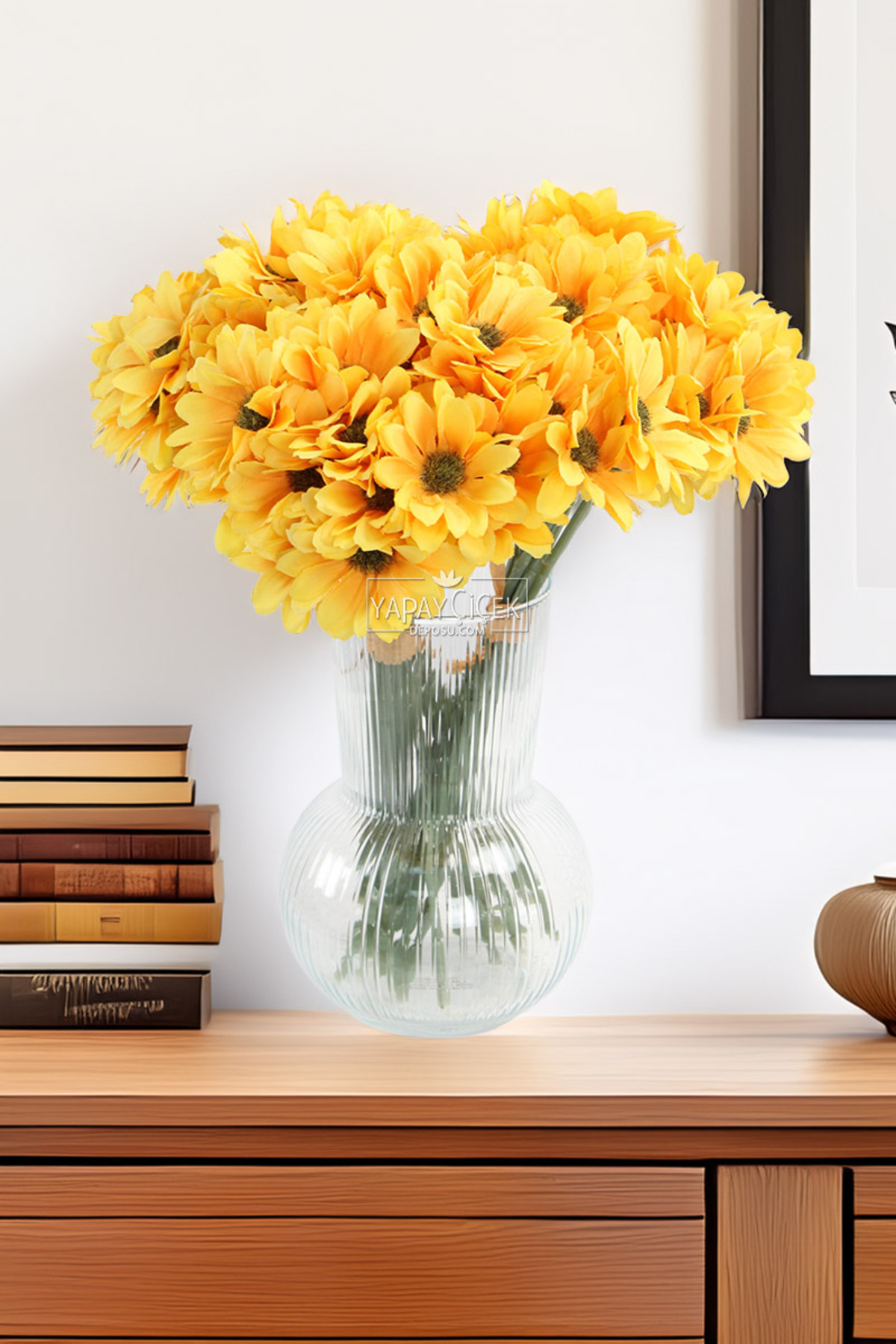 Artificial 9 Branches 36 Flowers Thick May Daisy Bundle 30cm Yellow