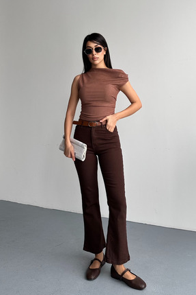 macharel jeans Bilek Boy Slim Fit Mom Kahverengi Jean