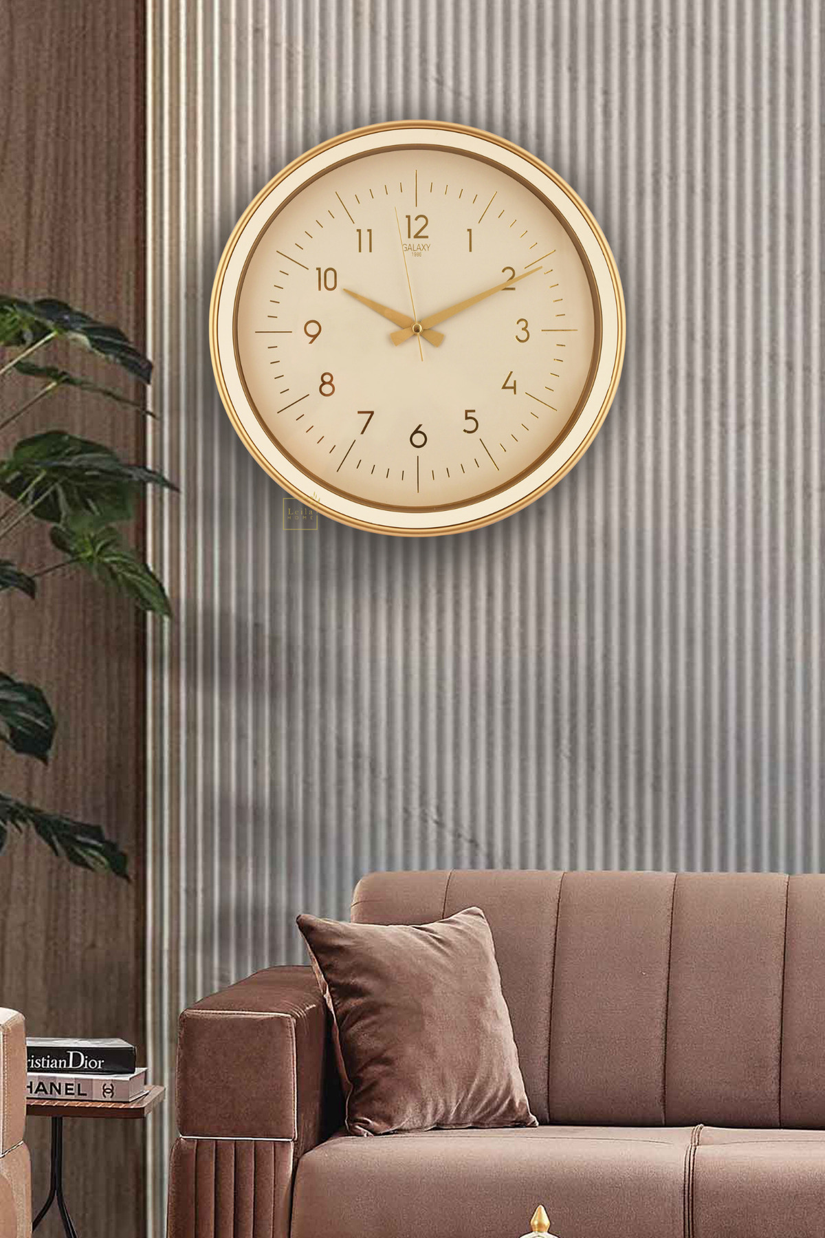 36cm Wall Clock with Modern Silent Mechanism Stylish Design Glass Gold-Cream